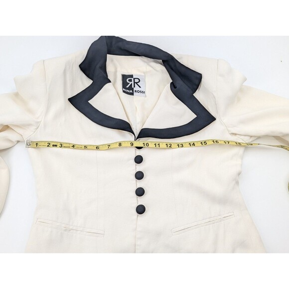 Rina Rossi Vintage White Black Button Tailored Crop Blazer Jacket Size S/M - Picture 4 of 8